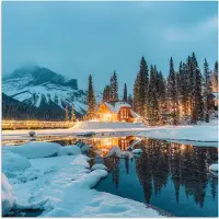 PosterMonkey Poster 30x30 cm - Winterlandschap - Natuur - Huis - Bergen - Sneeuw - Posters - Kamer decoratie - Wanddecoratie woonkamer - Muurdecoratie slaapkamer