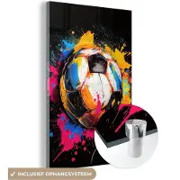 MuchoWow Glasschilderij 120x180 cm - Schilderij acrylglas - Graffiti - Sport - Voetbal - Verf - Bal - Foto op glas - Muurdecoratie woonkamer - Wanddecoratie slaapkamer - Schilderijen