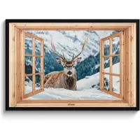 PosterMonkey Poster in lijst - Fotolijst 90x60 cm - Posters - Doorkijk - Hert - Landschap - Winter - Natuur - Dieren - Bergen - Posterlijst zwart - Decoratie - Wanddecoratie woonkamer - Muurdecoratie slaapkamer