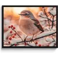 PosterMonkey Poster in lijst - Fotolijst 80x60 cm - Posters - Vogel - Tak - Winter - Dieren - Sneeuw - Posterlijst zwart - Decoratie - Wanddecoratie woonkamer - Muurdecoratie slaapkamer