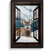 PosterMonkey Poster in lijst - Fotolijst 40x60 cm - Posters - Hert - Landschap - Winter - Natuur - Dieren - Doorkijk - Bergen - Posterlijst zwart - Decoratie - Wanddecoratie woonkamer - Muurdecoratie slaapkamer