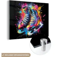 MuchoWow Glasschilderij 160x120 cm - Schilderij acrylglas - Graffiti - Sport - Schaatsen - Verf - Foto op glas - Muurdecoratie woonkamer - Wanddecoratie slaapkamer - Schilderijen