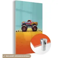 MuchoWow Glasschilderij 120x180 cm - Schilderij acrylglas - Monstertruck - Graffiti - Jongens - Auto - Foto op glas - Muurdecoratie woonkamer - Wanddecoratie slaapkamer - Schilderijen