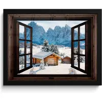 PosterMonkey Poster in lijst - Fotolijst 40x30 cm - Posters - Doorkijk - Winter - Landschap - Huisje - Bergen - Posterlijst zwart - Decoratie - Wanddecoratie woonkamer - Muurdecoratie slaapkamer