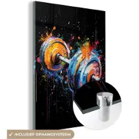 MuchoWow Glasschilderij 90x120 cm - Schilderij acrylglas - Graffiti - Sport - Fitness - Dumbbell - Gym - Foto op glas - Muurdecoratie woonkamer - Wanddecoratie slaapkamer - Schilderijen