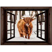 PosterMonkey Poster 160x120 cm - Schotse Hooglander - Sneeuw - Natuur - Dieren - Doorkijk - Winter - Posters - Kamer decoratie - Wanddecoratie woonkamer - Muurdecoratie slaapkamer XXL