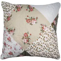 Clayre & Eef Kussenhoes 40x40 cm Groen Beige Polyester Bloemen Sierkussenhoes Groen Sierkussenhoes