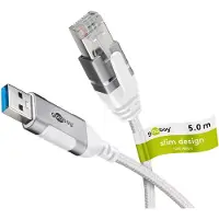 Goobay USB-A naar RJ45 LAN kabel | Slimline | USB3.0 | CAT6 | wit | 5 meter