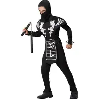 Atosa Carnaval verkleed kostuum/outfit - Ninja - voor jongens - zwart/wit - polyester - Compleet 116