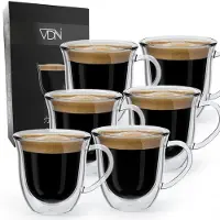 VDN Dubbelwandige ESPRESSO glazen met oor van borosilicaat - Warme en koude dranken kopjes - 70 ML - Set