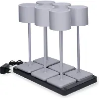 Led's Light Set van 6 tafellampen met oplaadstation - Draadloos en oplaadbaar - Binnen en buiten - Grijs