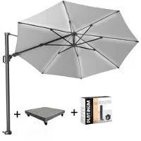 Platinum Challenger T2 glow zweefparasol 350 cm rond lichtgrijs met 120KG voet en hoes