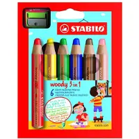 Stabilo woody 3 in 1 - Multi Talent Kleurpotloden - Etui Met 6 Kleuren + puntenslijper