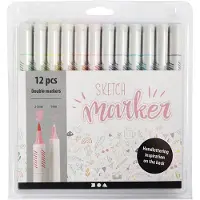 Creativ Company Sketch marker, pastelkleuren, stift lijndikte 1+2-5 mm, 12 stuk/ 1 doos