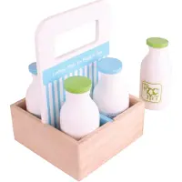 Bigjigs Boodschappen - Zuivel - In krat | houten speelgoed melkflessen voor winkel of keuken
