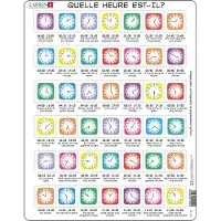 Larsen Apprendre l’Heure – Puzzle – Horloge – Lecture de l’Heure – Puzzle éducatif pour enfants – 42 pièces – Fabriqué en Norvège – Pièces extra épaisses de 2,5 mm – Plateau avec bord fixe
