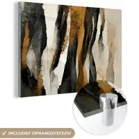 MuchoWow Glasschilderij 180x120 cm - Schilderij acrylglas - Kunst - Landschap - Bergen - Zwart - Wit - Beige - Foto op glas - Muurdecoratie woonkamer - Wanddecoratie slaapkamer - Schilderijen