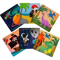 LG-Imports Houten Puzzel (Ruimte, Piraat of Dinosaurus)