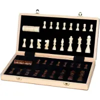 Gollnest & Kiesel SCHAAKSPEL/DAMSPEL 38x38x2,5cm, 2in1, magnetisch, vierkant 4,2x4,2cm, 59-delig, hout, 7+