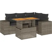 vidaXL 5-delige tuinmeubelset met kussens, grijs, polyrotan