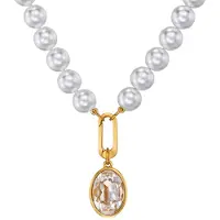 Traveller Parelcollier met Hanger - Ketting Dames - Parels - 10mm - Wit - Kristal - Ovaal - 45 cm - 22ct Verguld - 114320