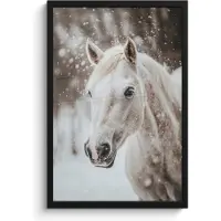 PosterMonkey Poster in lijst - Fotolijst 40x60 cm - Posters - Paard - Wit - Winter - Natuur - Sneeuw - Dieren - Posterlijst zwart - Decoratie - Wanddecoratie woonkamer - Muurdecoratie slaapkamer