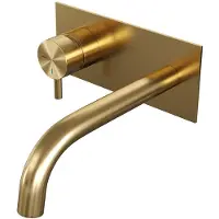 Brauer Gold Edition ColdStart wastafelkraan inbouw gebogen uitloop met achterplaat model B2 geborsteld messing PVD