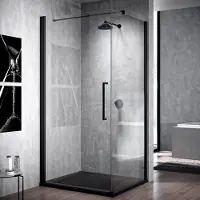 Novellini Douchedeur draaibaar young g+f helder glas 70 cm mat zwart aluminium profiel