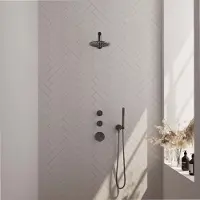 Brauer Regendoucheset Inbouw Gunmetal Carving Thermostatisch 30cm met Wandarm, Glijstang en Handdouche 3-Standen Losse Stopkranen Geborsteld Gunmetal
