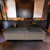 Mondiaz Badkamermeubelset erin 150 cm met 2 lades met ridge wastafel rechts dark grey zonder kraangaten greeploos mat smoke