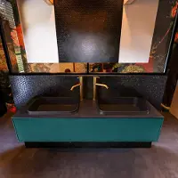 Mondiaz Badkamermeubelset erin 150 cm met 1 lade met ridge wastafel dubbel urban met 2 kraangaten greeploos mat smag