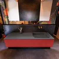 Mondiaz Badkamermeubelset Erin 150 cm met 1 Lade met RIDGE Wastafel Rechts Dark grey Zonder Kraangaten Greeploos Mat Fire