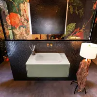 Mondiaz Badkamermeubelset erin 80 cm met 1 lade met ridge wastafel midden linen zonder kraangaten greeploos mat army