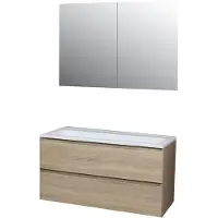 Boss & Wessing Badkamermeubel bws pepper wastafel acryl incl spiegelkast 2 deurs zonder kraangat 100x55x46 cm eiken