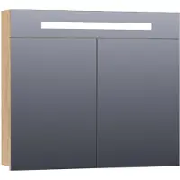 Brauer Promise Spiegelkast 80x70cm MFC 2 Deuren Met Directe LED Verlichting Boven - Forest Tan - Spiegels, Spiegelkasten - 8720359341983