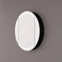 HiPP Spiegelkast design spk 81000 rond 80x80 cm 1 deur met frame mat zwart met verlichting incl. Spiegelverwarming en stopcontact