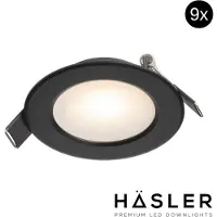 Hasler Inbouwspot Häsler Murcia Incl. Fase Aansnijding Dimbaar 9.2 cm 4 Watt Warm Wit Zwart Set 9x