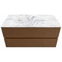 Mondiaz VICA-DLUX 100cm badmeubel onderkast Rust 2 lades. Inbouw wastafel CLOUD links 1 kraangat, kleur Glace.