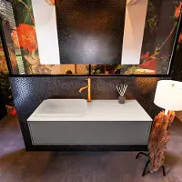 Mondiaz Badkamermeubelset erin 120 cm met 1 lade met ridge wastafel links linen met 1 kraangat greeploos mat dark grey