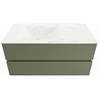 Mondiaz VICA-DLUX 100cm badmeubel onderkast Army 2 lades. Inbouw wastafel CLOUD links 1 kraangat, kleur Ostra.