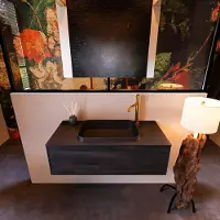 Mondiaz Badkamermeubelset Erin 100 cm met 1 Lade met RIDGE Wastafel Midden Urban met 1 kraangat Greeploos Mat Antracite