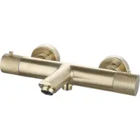 Sanilux Badmengkraan opbouw ribb thermostatisch rond met geribbelde knop geborsteld goud