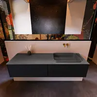 Mondiaz Erin 150cm badmeubel Urban met 2 lades en donkergrijze wastafel rechts zonder kraangaten
