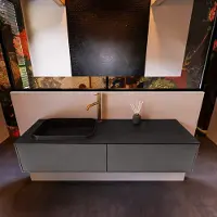 Mondiaz Badkamermeubelset erin 150 cm met 2 lades met ridge wastafel links urban met 1 kraangat greeploos mat dark grey