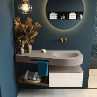 Mondiaz RIVA 120cm badmeubel onderkast / planchet kleur Underlayment met 1 lade. Wastafel DULCET rechts 0 kraangaten kleur Smoke.