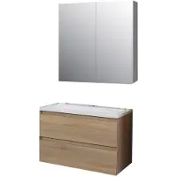 Boss & Wessing Badkamermeubel bws pepper wastafel acryl incl spiegelkast 2 deurs met kraangat 80x55x46 cm eiken