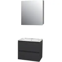 Boss & Wessing Badkamermeubel bws pepper wastafel porselein incl spiegelkast met kraangat 60x55x46 cm antraciet