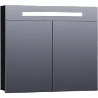 Brauer Promise Spiegelkast 80x70cm MDF 2 Deuren Met Directe LED Verlichting Boven - Mat Zwart - Spiegels, Spiegelkasten - 8720359341976