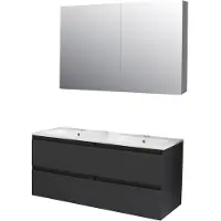 Boss & Wessing Badkamermeubel BWS Pepper Wastafel Porselein 2 Kraangaten Spiegelkast 120x55x46 cm Antraciet