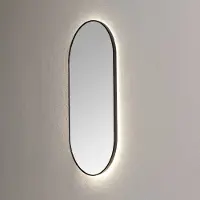 Sanilux Spiegel Ovaal Met Direct LED 3 Kleuren Instelbaar & Spiegelverwarming 90x45 cm Mat Zwart